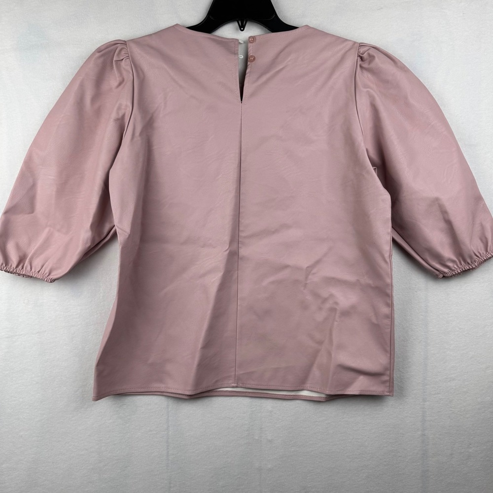 Cobblestone Living Faux Leather Top Puff Sleeve Mauve Pink S/M Made In Italy - Picture 7 of 8